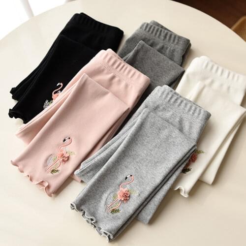 Girls Pants Childrens Cotton Tights 1-6Y Kids Casual Leggings Baby Cartoon Embroidery Trousers Fashion 2021 Spring Autumn