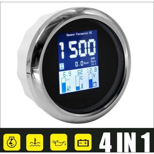 85mm Water Temp Meter Oil Pressure Gauge 0~10 Bar With Alarm 4 in 1 Digital Tachometer Stainless Steel Multi-functional Gauges