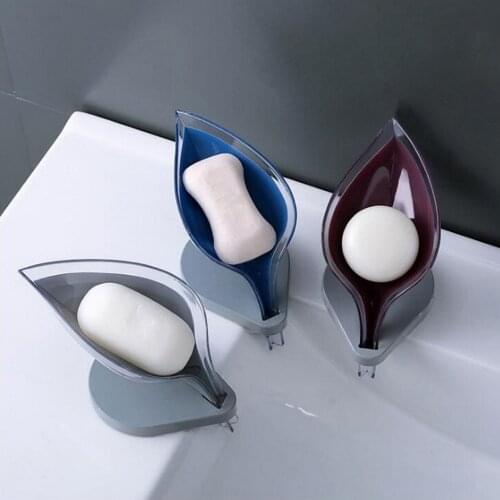 Soap Holder Leaf Sink Sponge Drain Box Creative Suction Cup Soap Storage Drying Rack Cleaning Brush Case Bathroom Supplies