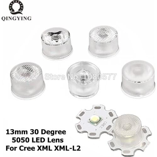 100pcs 13mm CREE LED Lens 30 Degree Optical PMMA Lenses Holder SMD 5050 XML XML2 XML-L2 Plano Reflector Collimator