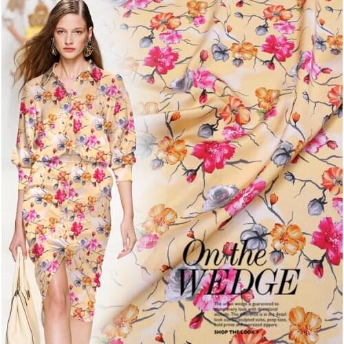 European and American spring and summer digital printing stretch satin cheongsam silk fabric high-definition satin shirt fabric