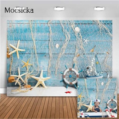 Nautical Rudder Beach Backdrop Starfish Sailing Adventure Birthday Cake Smash Blue Splint Board Newborn Kids Portrait Background