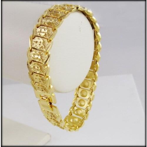 FOROMANCE/ MEN 8.2" YELLOW GOLD COLOR GP WITH CARVED FLOWER LINK BRACELET
