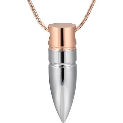 IJD9891 Stainless Steel Cremation Ashes Cinderella Bullet Jewelry Pendant Urns Mens Commemorative Memorial Necklace