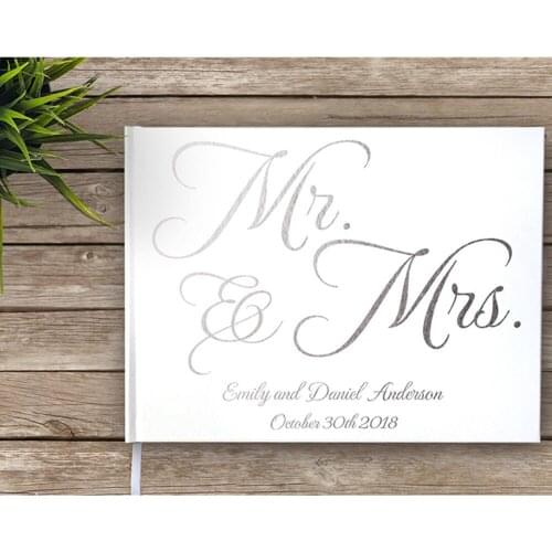 Personalised Silver Foil Mr. and Mrs Wedding Guest Book Mr & Mrs Guest Book Custom Guest Book, Real Silver Foil Wedding Journal