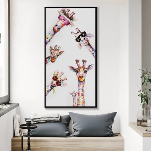 Colorful Graffiti Art Animal Canvas Painting Curious Giraffes Family Poster Prints Decorative Pictures for Kids Room Home Decor