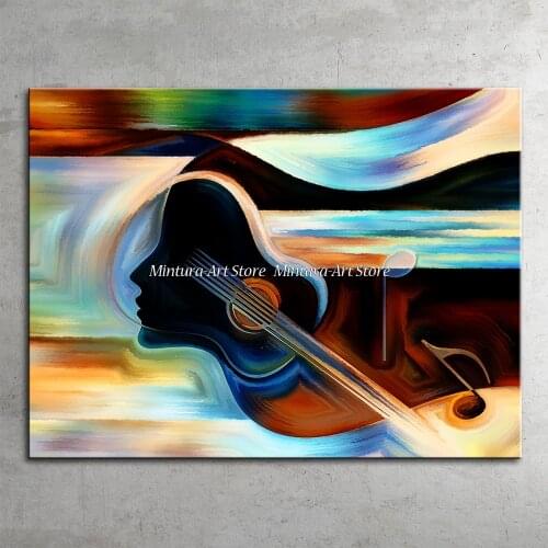 Mintura Modern Wall Decoration Living Room Hand Painted Abstract Musical Instruments Violin Canvas Oil Painting Wall Art Picture