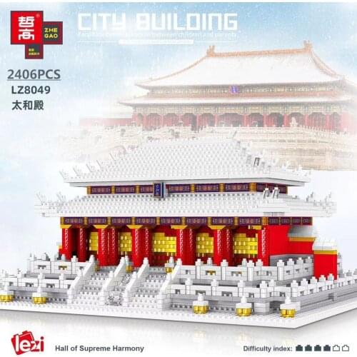 LEZI 2400pcs Mini Blocks Chinese Architecture Snow The Hall of Supreme Harmony Castle Building Bricks Kids Toy for Children 8050