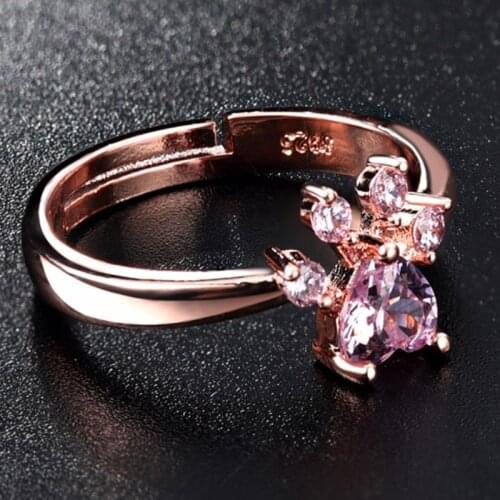 Lovely Cat Paw Crystal Engagement Animal Design Hot Sale Rings For Women Pink Zircon Cubic Elegant Rings Female Wedding Jewelry