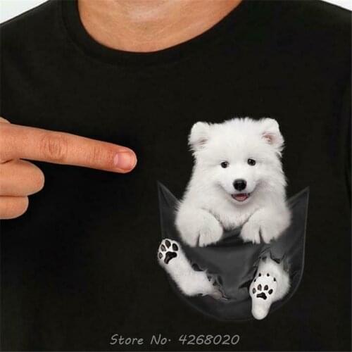 Cute Samoyed Dog Inside Pocket T-Shirt Dog Lovers TShirt Summer Cotton Men Custom Print Tee Shirt Harajuku