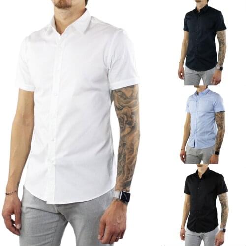 Mens short sleeve shirt cotton Slim Fit shirt half sleeve solid color unique