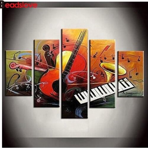 Musical instrument 5 Piece handcraft diy diamond painting pattern mosaic embroidery rhinestone wall art multi panel
