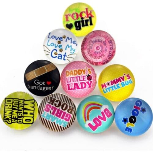 Hot selling 10pcs Mix Designs Snap Buttons Glass 18mm Snaps Button Ginger Snap Bracelet&Bangles DIY Snap Jewelry Charms