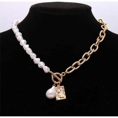 Vintage Natural Baroque Irregular Pearl Chain Choker Necklace Alloy Portrait Square Brand Pendant Necklace High Quality Jewelry