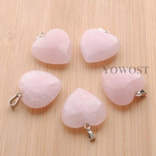 Rose Quartzs Stone Pendants Charms Healing for Necklace Earrings Jewelry Making Lovers Heart Lucky Stones 25x25mm 5Pcs QN3831