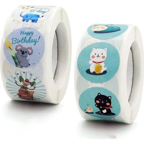 Qiduo 500Pcs Cute Animal Happy Birthday Gift Stickers Kawaii Teacher Reward children Sticker aesthetic Handmade Seal Label