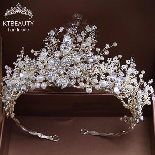 Luxury Retr Crown Bridal Tiaras Silver/Golde Crystal Peal Handmad Women Royal Bridal Wedding Hair Accessories Jewelry Tiaras