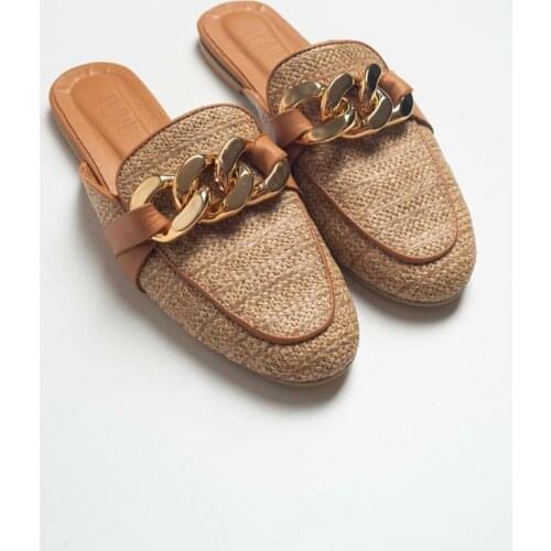 Genuine Leather Tabby Straw Women Slippers Luxury Slip On 2021 Summer Shoes Stripper Fashion Sandals Made in Turkey