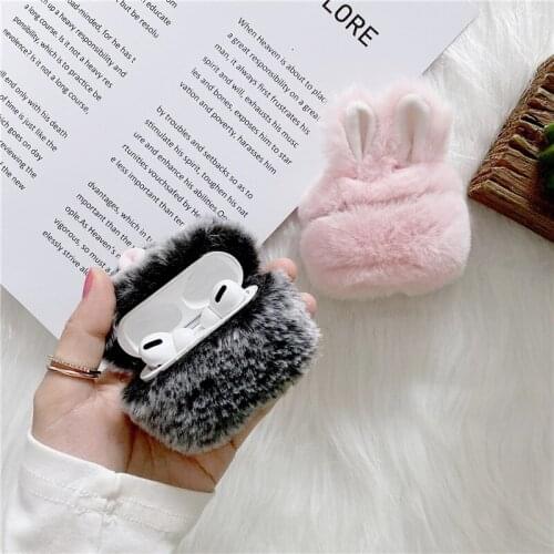 3D Cute Winter Warm Rabbit Ears Plush Silicone Protective Cover For Apple Airpods Pro Case 1 2