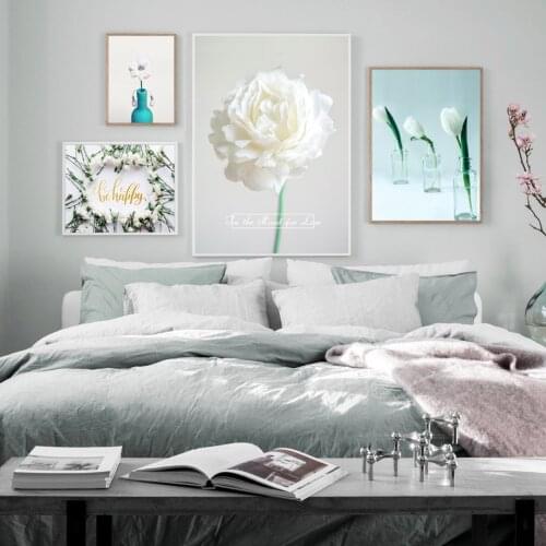 Nordic Sea Wave Flower Poster Wall Art White Tulip Camellia Canvas Painting Wall Pictures For Living Room Home Decor