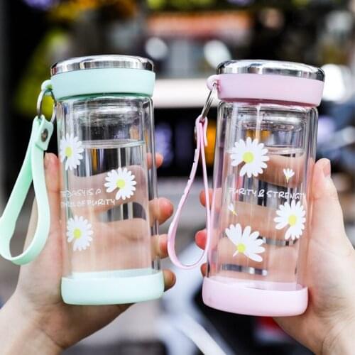 Thermoduric Lovely Glass Water Cup 280/320ml Capacity Girl Water Drink Bottle Beautiful Design