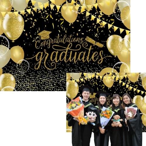 Graduation Backdrops 2021 Congrats Grad Prom Party Back Drops Gold And Black Bunting Balloons Bright Future Banner Background
