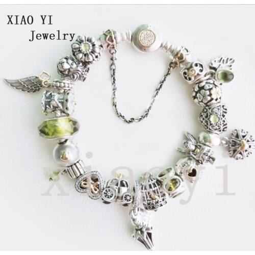 XIAOYI 2020 New 100% S925 Sunflower wing butterfly heart car birdcage wing baby personality DIY design trend bracelet female