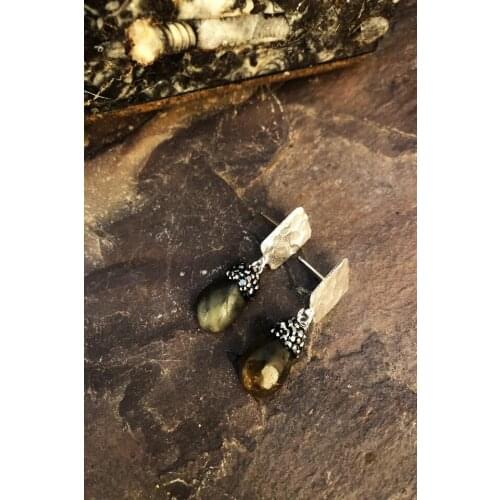 Dr Stone Natural Stone Women LABRADORİT Stone Silver Plated Earrings RYL81 439800103