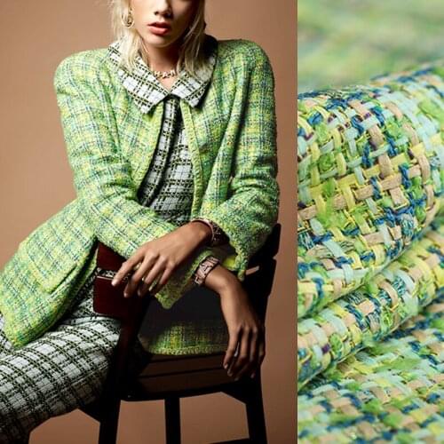 150CM Wide 380G/M Green Yellow Soft Knitted Tweed Silk Acrylic Polyester Cotton Fabric for Autumn Spring Dress Jacket E1000