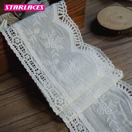 5yards width 10.6cm White Cotton Cloth Embroidery Lace trim Fabrics DIY hand sewing clothing skirt hem lace edge accessories