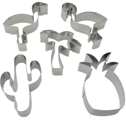 6pcs/lot Stainless Steel Cookie Cutter Flamingo Pineapple Cookie Stamps Bakeware Cookie Mold Cake Decorating Biscuit Mold LB 378