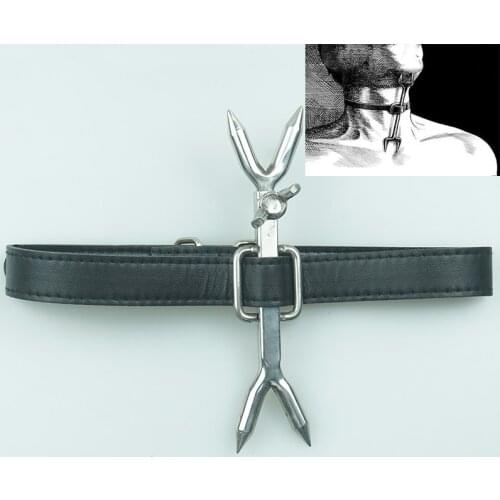 BDSM Unconventional Posture Collar,Bondage Gear,Leather Sadistic Double-ended Prong Heretics Fork,Sex Toys For Couples