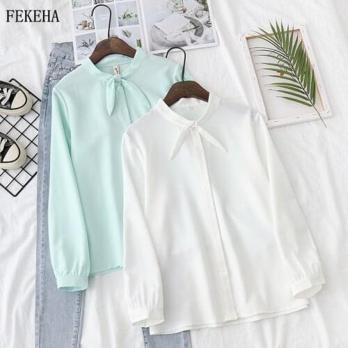 White Chiffon Blouses Women Shirts Stand Collar Loose Lady Tops Office Wear Female Clothes Fashion Spring Autumn News