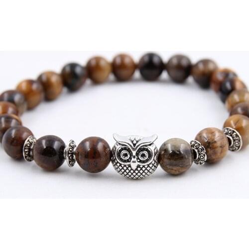 Energy Weathered Agates Chakra Bracelet Yoga Owl Accessories Bracelet Black Natural Tiger Eye Beads Variety Choice
