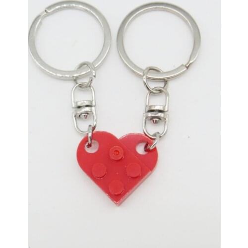 2 Lovely Heart-shaped Building Block Keychain Lovers Friendship Girl Boy LEGO Element Keyring Birthday Jewelry Gifts