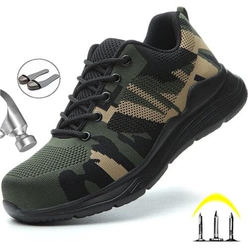 Camouflage Work Shoes Safety Boots Men Lightweight Work Sneakers Steel Toe Shoes Puncture-Proof Safety Shoes Indestructible Men