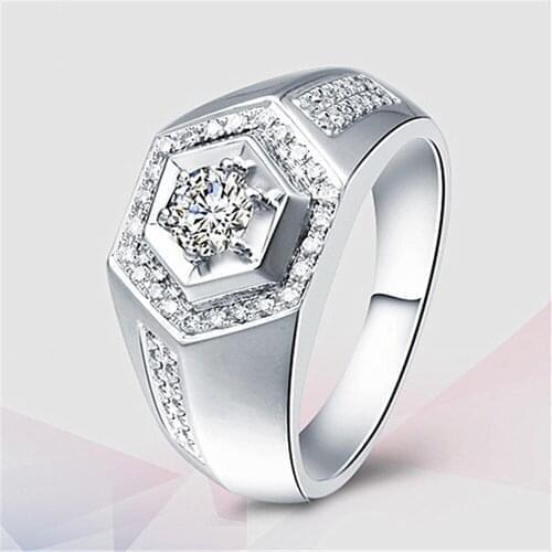 Trendy geometric zircon diamonds gemstones rings for men white gold silver color jewelry bague wedding band accessories gifts