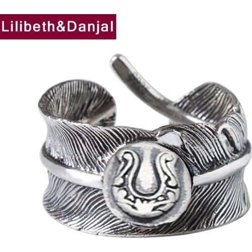 Feather Letter U Adjustable Finger Opening Ring Real 925 Sterling Silver Vintage Fashion Jewelry Women Men 2021 New Designer R21