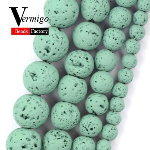 Natural Stone Light Green Lava Hematite Round Beads For Jewelry Making Charm Spacer Beads 4 6 8 10mm Diy Bracelet Necklace 15"