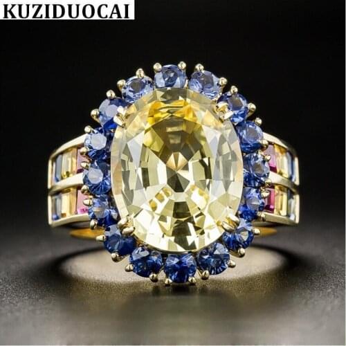 Kuziduocai 2018 New ! Fashion Fine Jewelry Stainless Steel Zircon Crystal Colorful Sun Flower Wedding Rings For Women Gift R-665