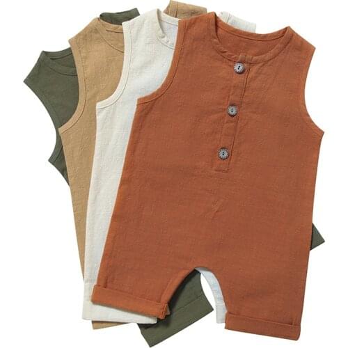 Summer Baby Boys Girls Rompers Toddler Kids Playsuit Jumpsuits Cotton Linen Infant Sleeveless Baby Clothes Ropa Bebe Overalls