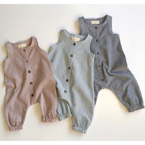Baby Summer Clothing Newborn Baby Girl Boy Clothes Sleeveless Plaids Romper Jumpsuit Overall Casual Outfits
