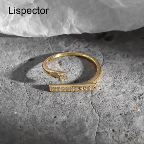 Lispector 925 Sterling Silver Korean Strip Zircon Small Rings for Women Chic Thin Light Luxury Geometric Ring Ladies Jewelry