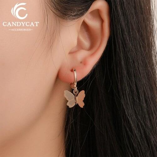 Trendy Simple Korea Drop Earrings For Women Exquisite Sweet Gold Silver Color Butterfly Dangle Earrings Fashion Jewelry Gift