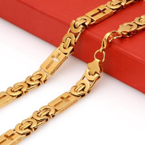 6/8/10mm Gold Color Byzantine Style Mens Necklace Cross Designs Choker Link Chain Best Gift Attractive Men Jewelry Accessories