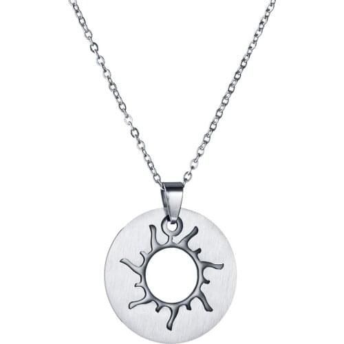 New Fashion Sun Pendant Necklace For Men Women Stainless Steel Silver Color Simple Round Geometric Rock Charm Necklaces Gift