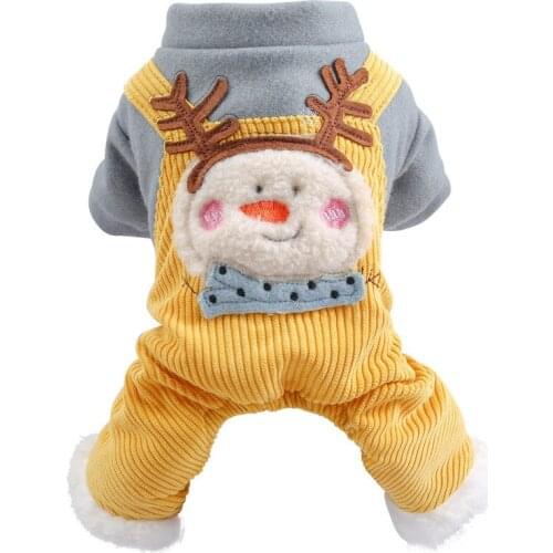 Dog Clothes Corduroy Splicing Pet Jumpsuit Rompers Christmas Snowman Festival Cat Clothing For Dogs Winter Warm kitten Apparels