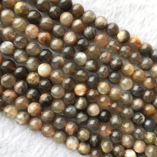Wholesale Real Genuine Natural Gray Black Gold Sunstone Round Loose Necklaces and Bracelets Beads 15" 05981