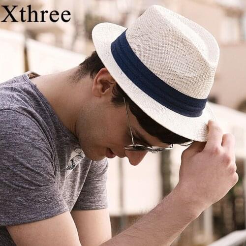 Xthree New Solid Trendy Unisex Side Panama Hat Fedora Trilby Gangster Cap For Women Summer Beach Sun Hat Men Fashion Hats