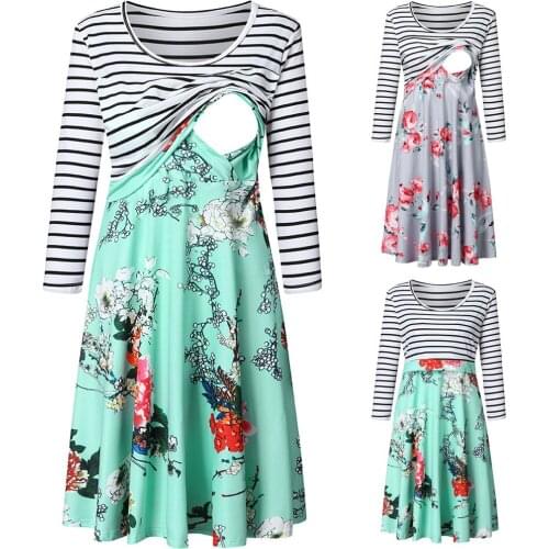 KEAIYOUHUO Maternity Dress Women Pregnant Maternity Nursing Print Breastfeeding Summer Backless Dress Pregnancy Dress Nightdress
